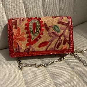 Harley Lava Roger’s Brahmin Micro Crossbody, Red with Floral Design Panel